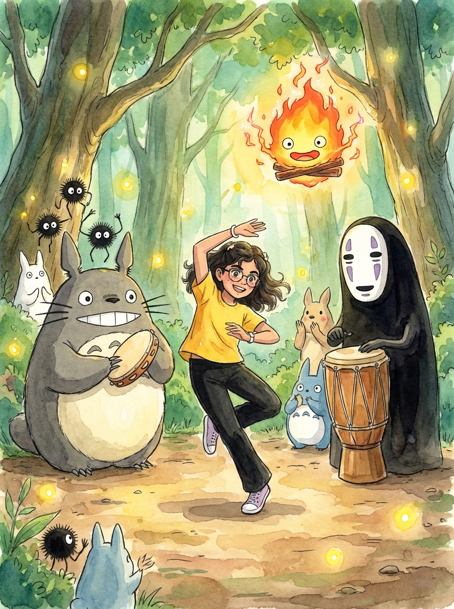 Nyra in the roda with Ghibli characters